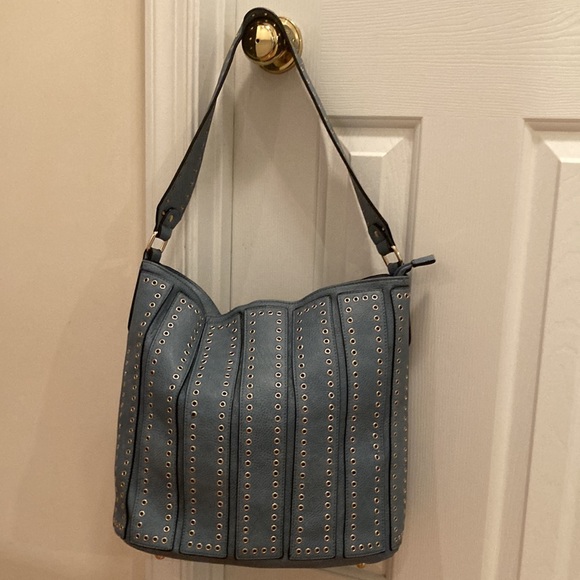 Urban Expressions Grommeted Blue Vegan Leather Nicola Hobo Shoulder Bag - Picture 5 of 11